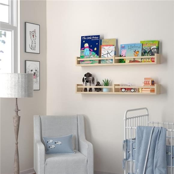 Classic Nursery Shelves, Set of 2 Floating Book Shelves for Kids (32Lx4W) - Picture 3 of 6
